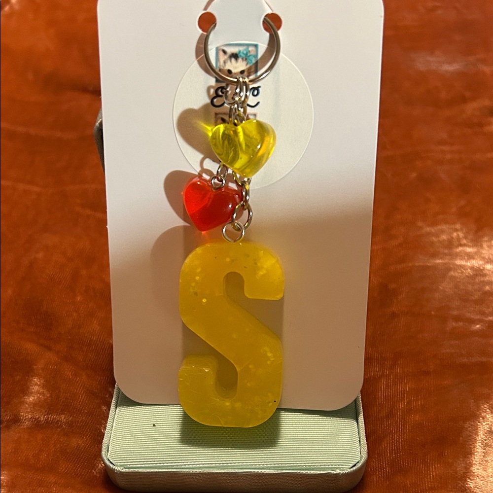Handmade soft resin Yellow and Red Heart Charm Keychain
